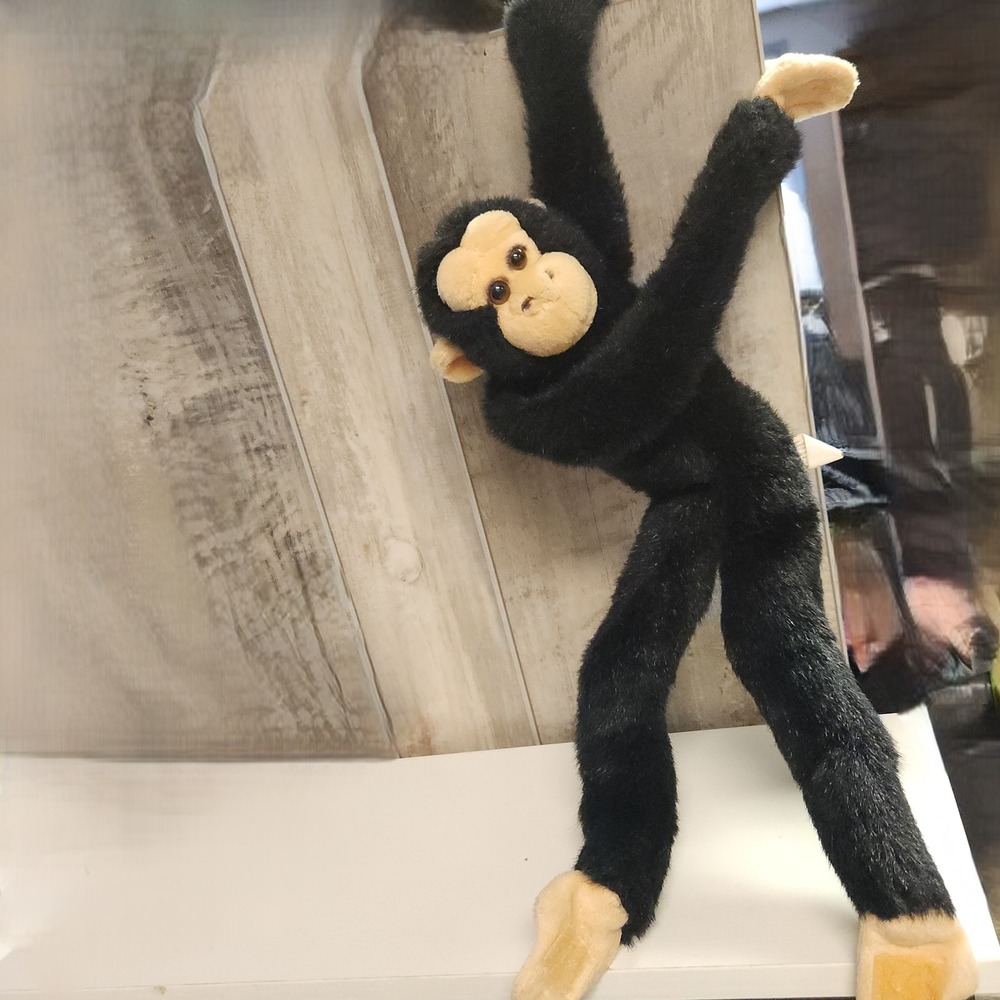 Vintage 90's K&M International Monkey Plush Black Long Arm Hanging Chimpanzee
